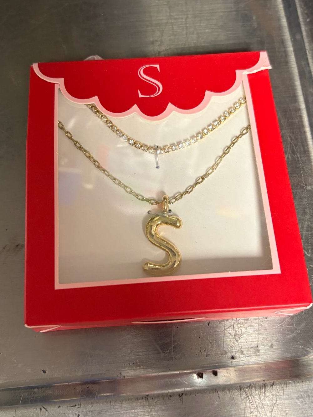NEW Gold Letter 'S' Layered Necklace Set - Stylish Initial Pendant